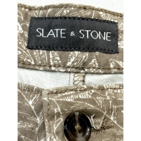 SLATE & STONE Men's Khaki Palm Print 7" Cotton Twill Short 36 - Picture 4 of 9